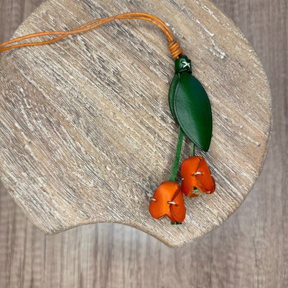 Genuine Leather Tulip Bag Charm Orange Tulip Spring Flowers Leather Charm - Picture 4 of 7